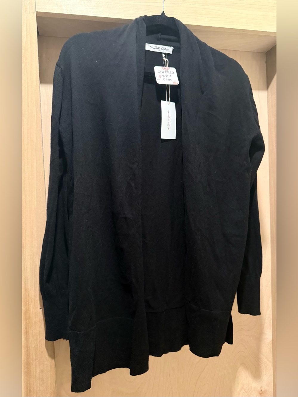 United Lovers Black Open Front Cardigan Size Small 100% Cotton NEW